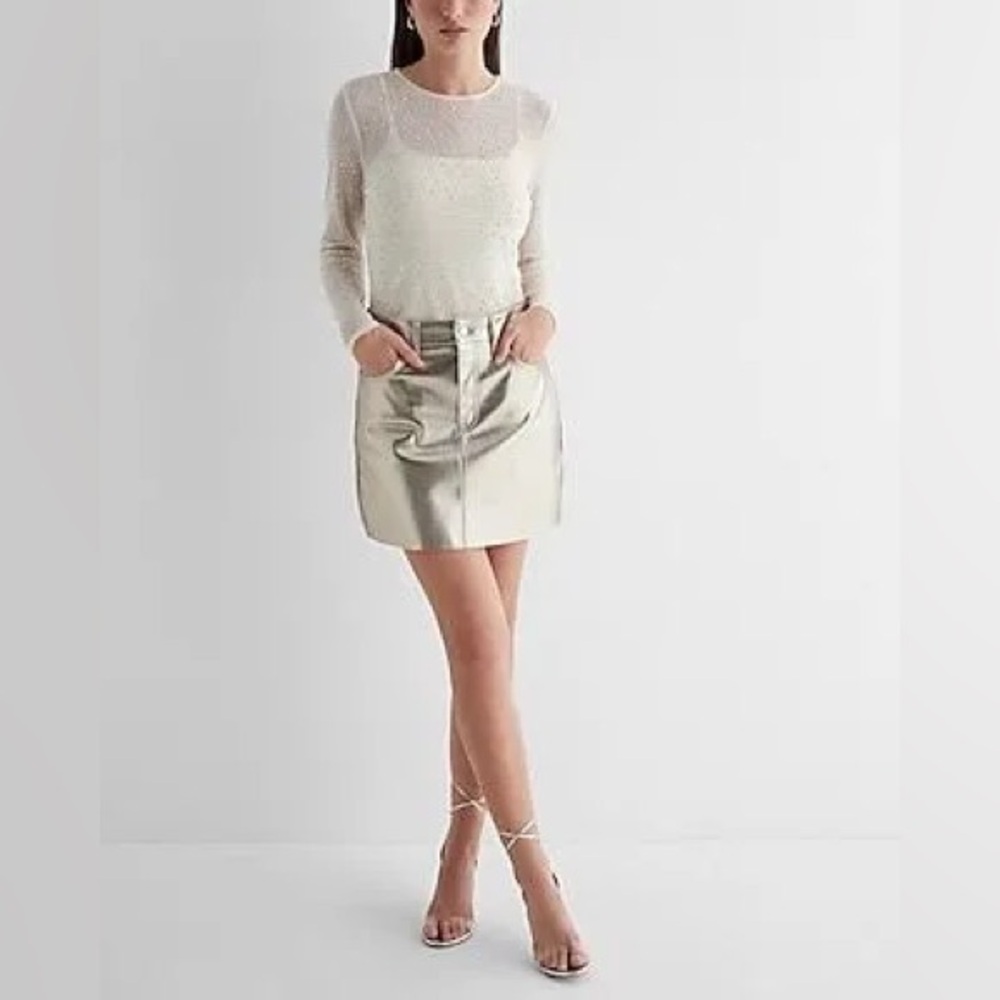 Express High waisted Metallic Gold Faux Leather Skirt